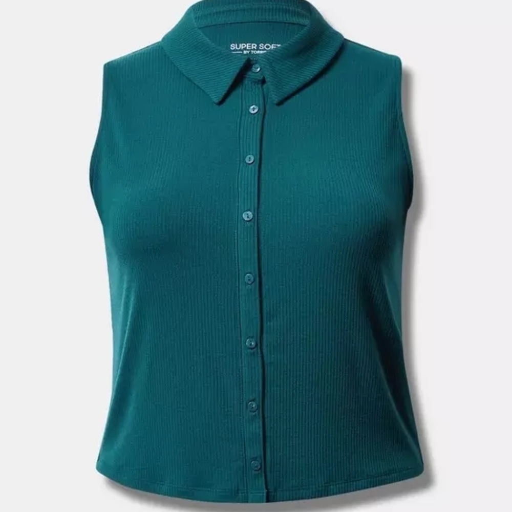 Torrid Teal Sleeveless Button-Down Shirt